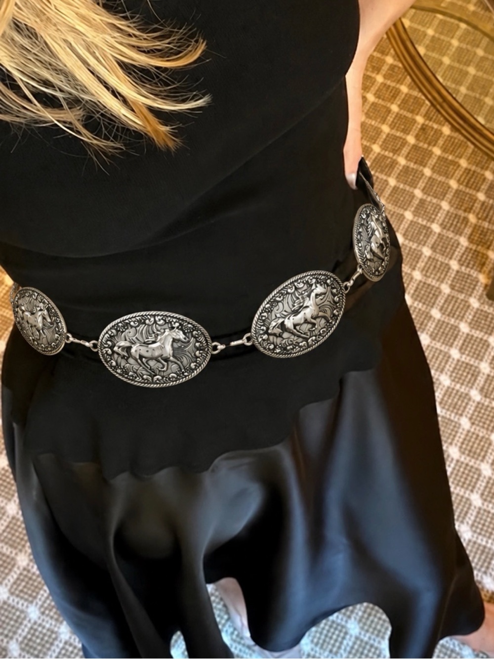 Rhodium Horse Medallion Chain Belt